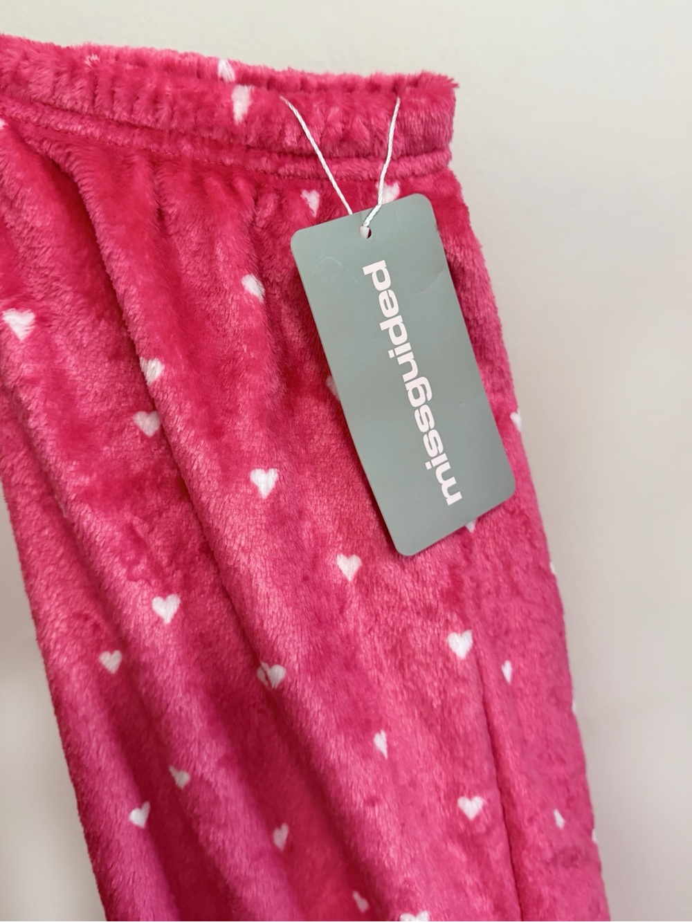 Missguided Hot Pink Heart-Print Fuzzy Wide Leg Pajama Pants